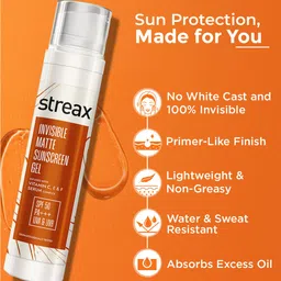 Streax Water Resistant SPF50 PA+++ Invisible Matte Sunscreen Gel with Vitamin C & E - 50ml image 5