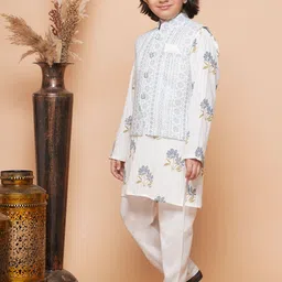 Aj DEZInES Boys Floral Printed Pure Cotton Kurta With Trousers & Nehru Jacket image 3