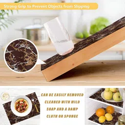 Aura Brown & Gold-Toned 2 Pieces Printed Shelf Liner Organisers image 5