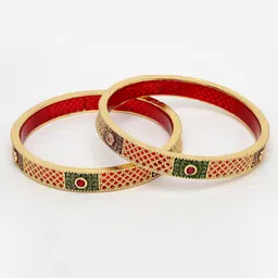 Anouk Women Set Of 2 Gold-Plated Red Kundan Traditional Bangles image 5