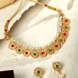 ASMITTA JEWELLERY Set Of 2 Gold-Plated Stone-Studded Jewellery Set image 3