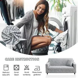 HOUSE OF QUIRK Universal Grey & White Abstract Printed Single-Seater Sofa Slipcover image 2