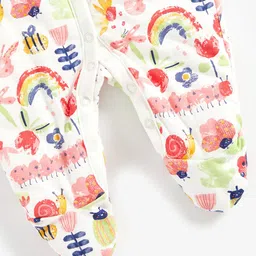 mothercare Infant Girls White & Red Printed Full Sleeves Pure Cotton Wadded Sleepsuit image 4