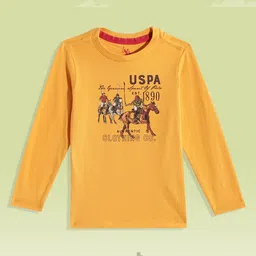 U.S. Polo Assn. Kids Boys Yellow & Brown Brand Logo Printed Pure Cotton T-shirt-picture-16