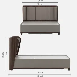 spacewood Adore Leatherette Upholstered Headboard King Size Bed With Hydraulic Storage In Sahara Beige & Dark Brown Eucalyptus Finish image 2