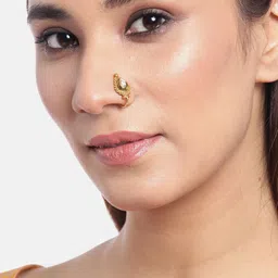 JEWELS GEHNA Set of 3 Gold-Toned Kundan Studded & Beaded Nose Pins image 5
