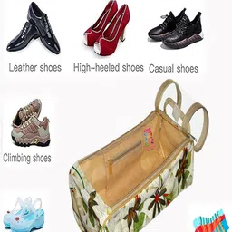 atorakushon Cream & Red 4 Pieces Reusable Travel Shoe Storage Organisers image 5