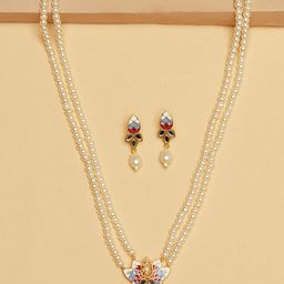 Voylla Gold-Plated Off White Faux Pearl Layered Jewellery Set-picture-36
