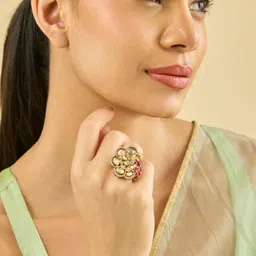 Kushal's Fashion Jewellery Embellished Bridal Victorian-Plated Kundan Peacock Design Ring-picture-42