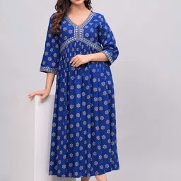 NEW4U Floral Printed V-Neck Sequinned Empire Midi Ethnic Dress-picture-10