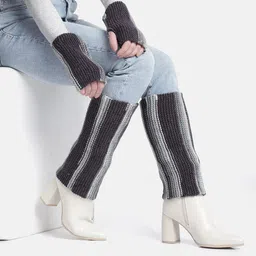 Magic Needles Unisex Striped Acrylic Winter Gloves & Legwarmers-image-28
