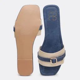 GLAM STORY Women Textured Square Toe Mules Flats with Buckles image 2