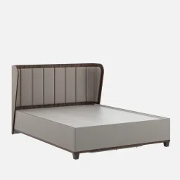 spacewood Adore Leatherette Upholstered Headboard King Size Bed With Hydraulic Storage In Sahara Beige & Dark Brown Eucalyptus Finish image 4