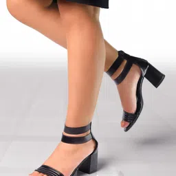 Monrow Textured Block Heels With Ankle Loop & Zip Closure image 1