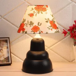 foziq Orange & White Shade Table lamp With Black Base image 1