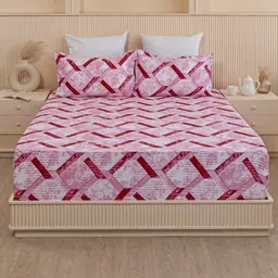 HOMEMONDE Pink Geometric 210 TC Single Bedsheet with 1 Pillow Covers image 1