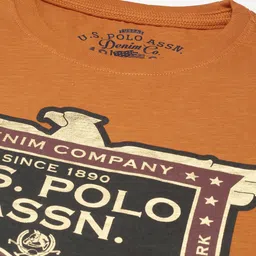 u.s. polo assn. denim co. U S Polo Assn Denim Co Men Orange Brand Logo Printed Pure Cotton Slim Fit T-shirt image 2