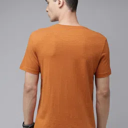 u.s. polo assn. denim co. U S Polo Assn Denim Co Men Orange Brand Logo Printed Pure Cotton Slim Fit T-shirt image 4