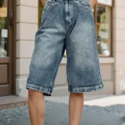 Shein Knee Length High Rise Wide Denim Shorts-picture-17