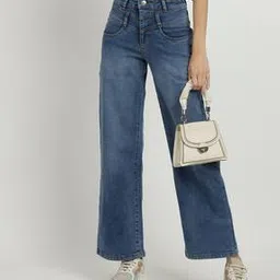 Shein Ankle Length Mid Wash Panelled Wide Jeans-picture-18