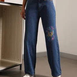 Shein Full Length Fixed Waist Graphic Embroidery Detail Jeans-picture-26