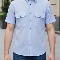 Shein Spread Collar Short Sleeve Shirt with Pockets-picture-48