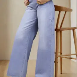 Shein Full Length High Rise Light Wash Flared Fit Jeans-picture-48