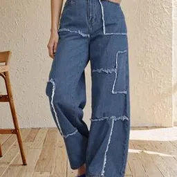 Shein Full Length Frayed Panel Detail Clean Wash Jeans-image-13