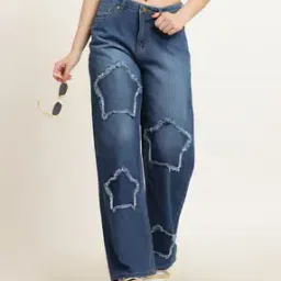 Shein Full Length Patch-Work Fray Detail Wide Leg Jeans-image-12