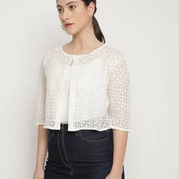 unaone Women Floral Lace Regular Fit Shrug image 2