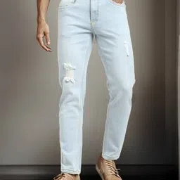 Shein Ankle Length Low RIse Mid Wash Distressed Jeans-picture-43
