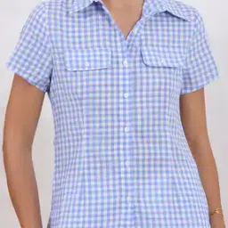 Shein Spread Collar Short Sleeve Checked Shirt-picture-40