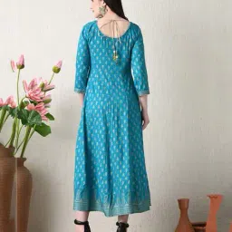 acai Women Block Print No Darts Anarkali Kurta image 2