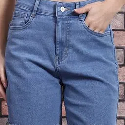 Shein High Rise Turn-Up Frayed Hem Mini Denim Shorts-picture-22