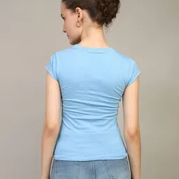 Shein Cap Sleeve Graphic Chest Print Fitted Crew Tshirt image 3