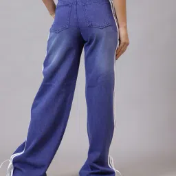 Shein High Rise Contrast Stripe Ankle Tie-Up Baggy Jeans image 3