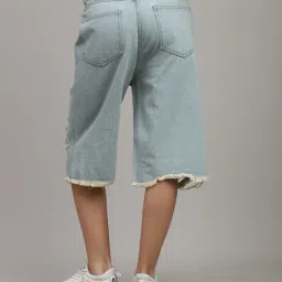 Shein Low Rise Distressed Denim Shorts with Pockets image 3