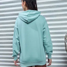 bewakoof Women Cyan Oversized Hoodies image 3