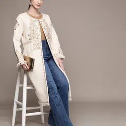ritu kumar Embroidered Long Jacket with Slip Pockets image 4