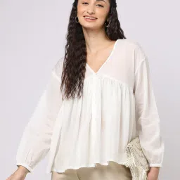 svrnaa by azorte Women V-Neck Flared Top image 4