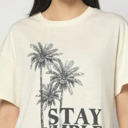 dnmx Women Printed Oversized Fit Crew-Neck T-Shirt image 4