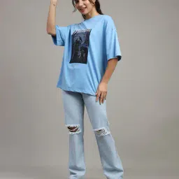 Shein Drop-Shoulder Typographic Chest Print Oversized Fit Tshirt image 4