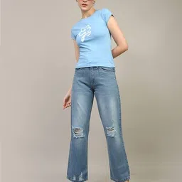 Shein Cap Sleeve Graphic Chest Print Fitted Crew Tshirt image 4