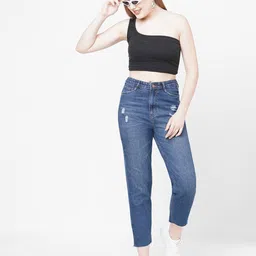 kraus Women Lightly Washed Distressed Mom Fit Jeans image 5