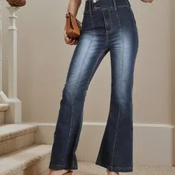 Shein High Rise Button Detail Mid Wash Panelled Jeans-picture-40