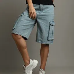 Shein Knee Length Cargo Style Denim Shorts with Pockets-picture-32