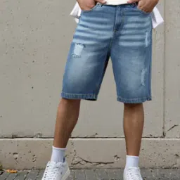 Shein Knee Length Distressed Denim Shorts with Pockets-picture-40