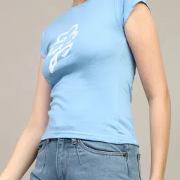 Shein Cap Sleeve Graphic Chest Print Fitted Crew Tshirt image 1