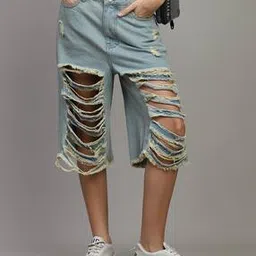 Shein Low Rise Distressed Denim Shorts with Pockets-picture-32