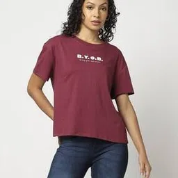 yousta Women Typographic Print Regular Fit Crew-Neck T-Shirt-picture-24